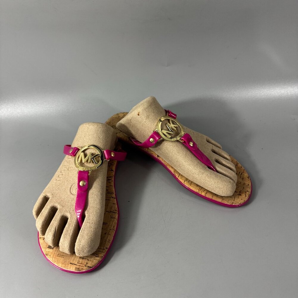 Michael Kors MK Charm Jelly Women's Flip Flop Cork Bottom Thong Sandals in Pink